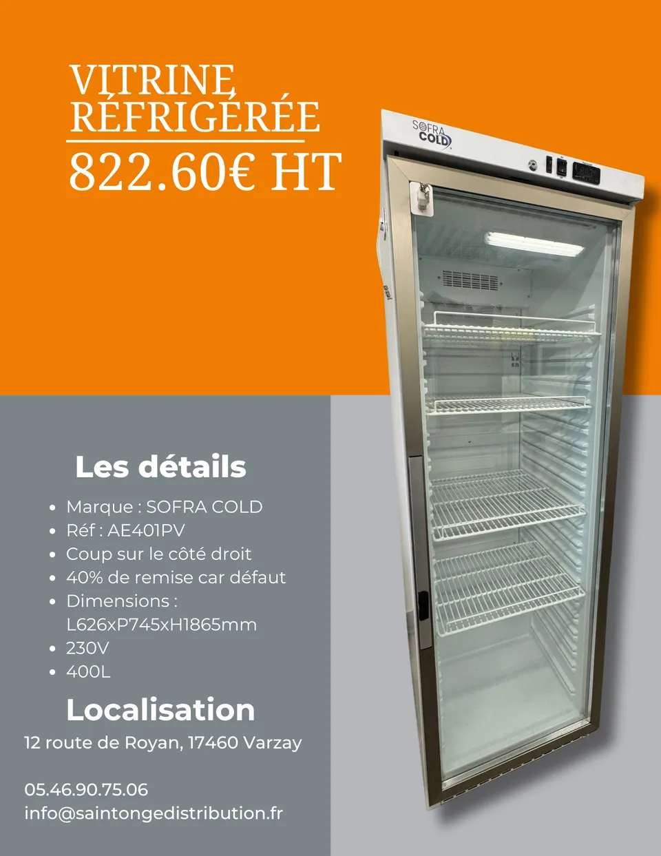 Sofra Cold AE401PV vitrine réfrigérée 400 L 626x745x1865