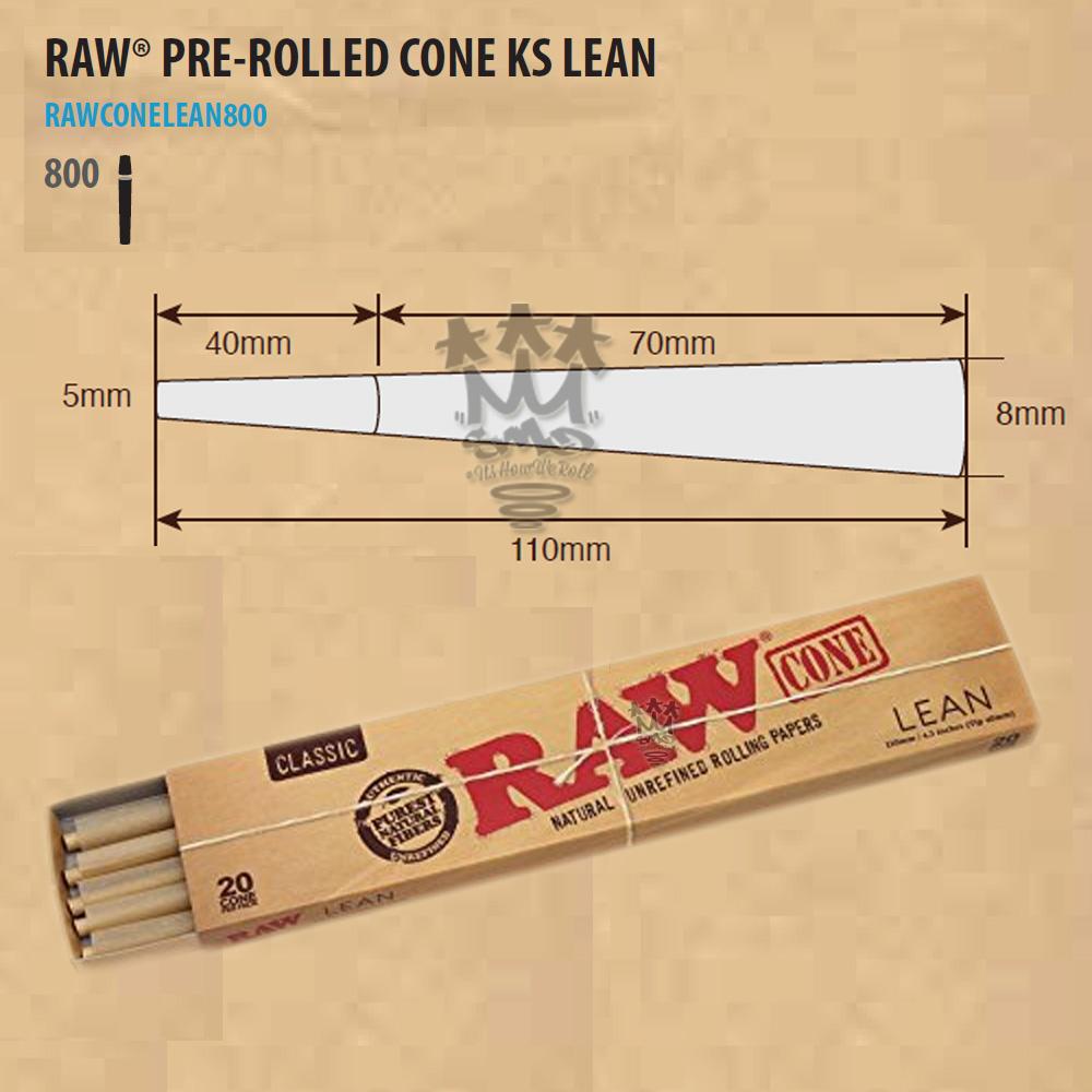 RAW Lean Classic cônes pré-roulés kingsize boîte 20 non blanchis