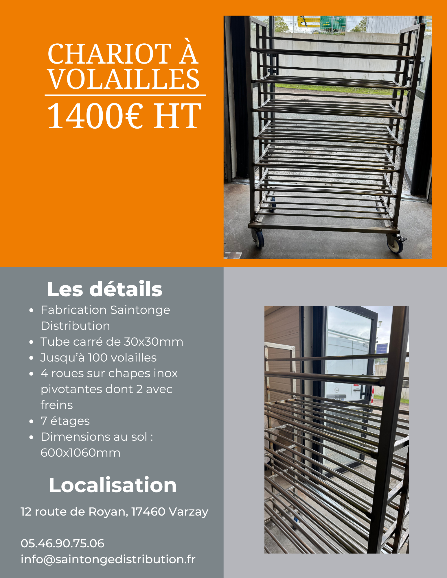 Saintonge Distribution chariot à volailles 7 étages 100 volailles