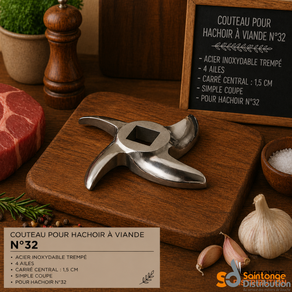 Couteau inox N°32 hachoir à viande 4 lames