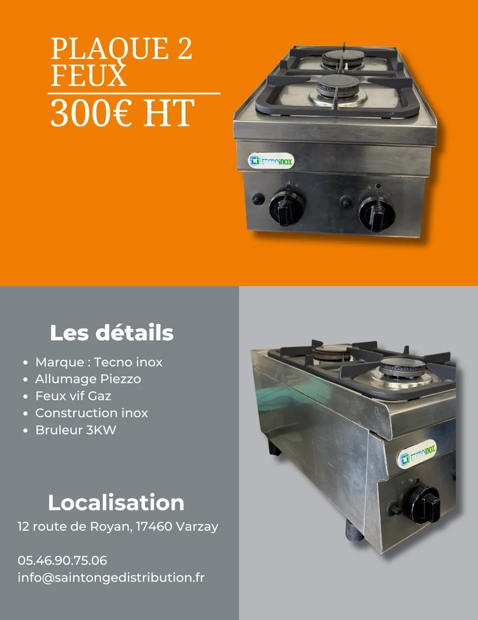 TechnoInox plaque 2 feux gaz inox reconditionnée