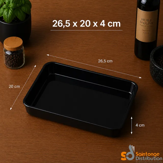 Plat glacière noir 26,5x20cm PMMA vitrine traiteur