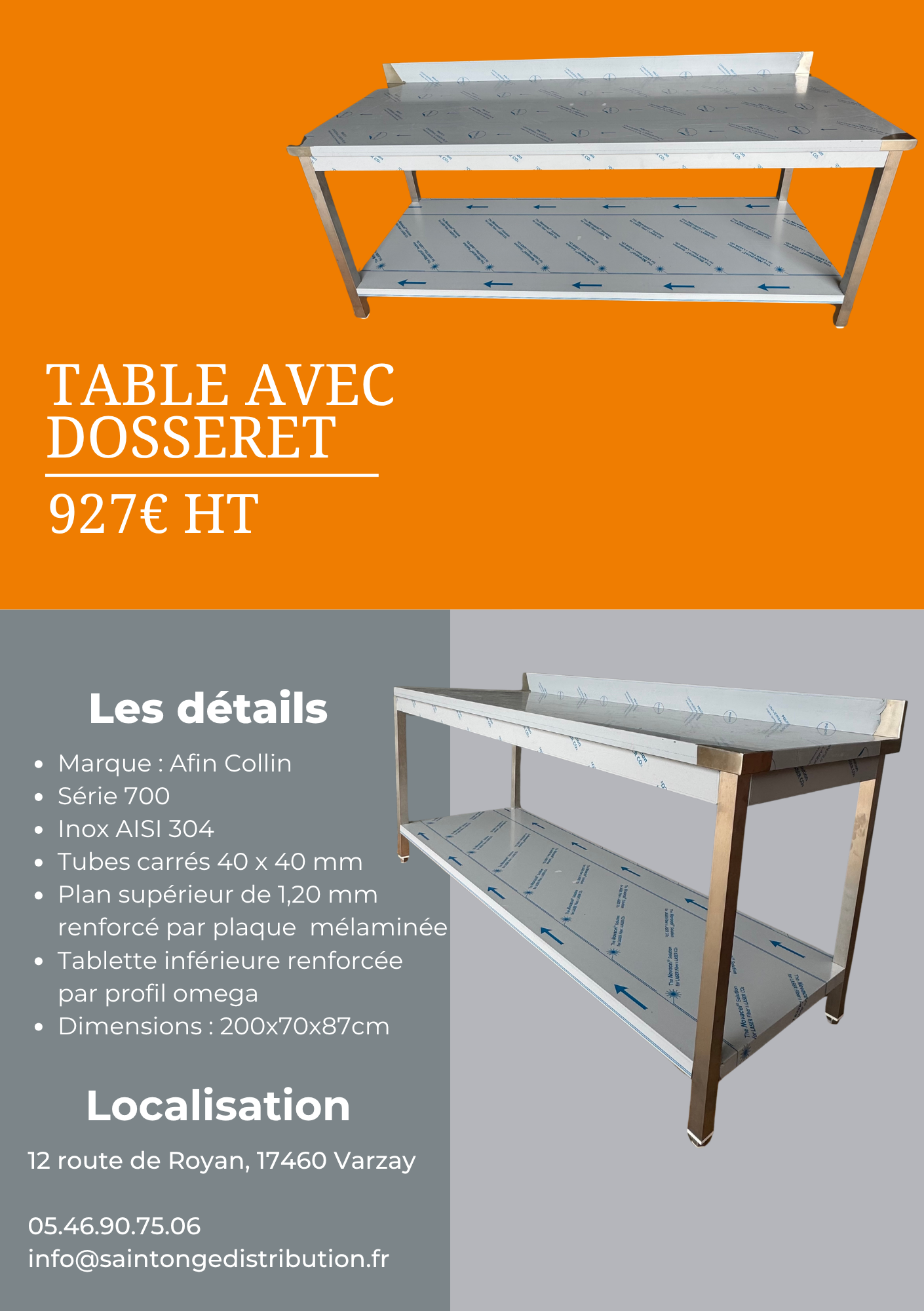 Saintonge Distribution Table Inox DD 7020 2000 mm pro