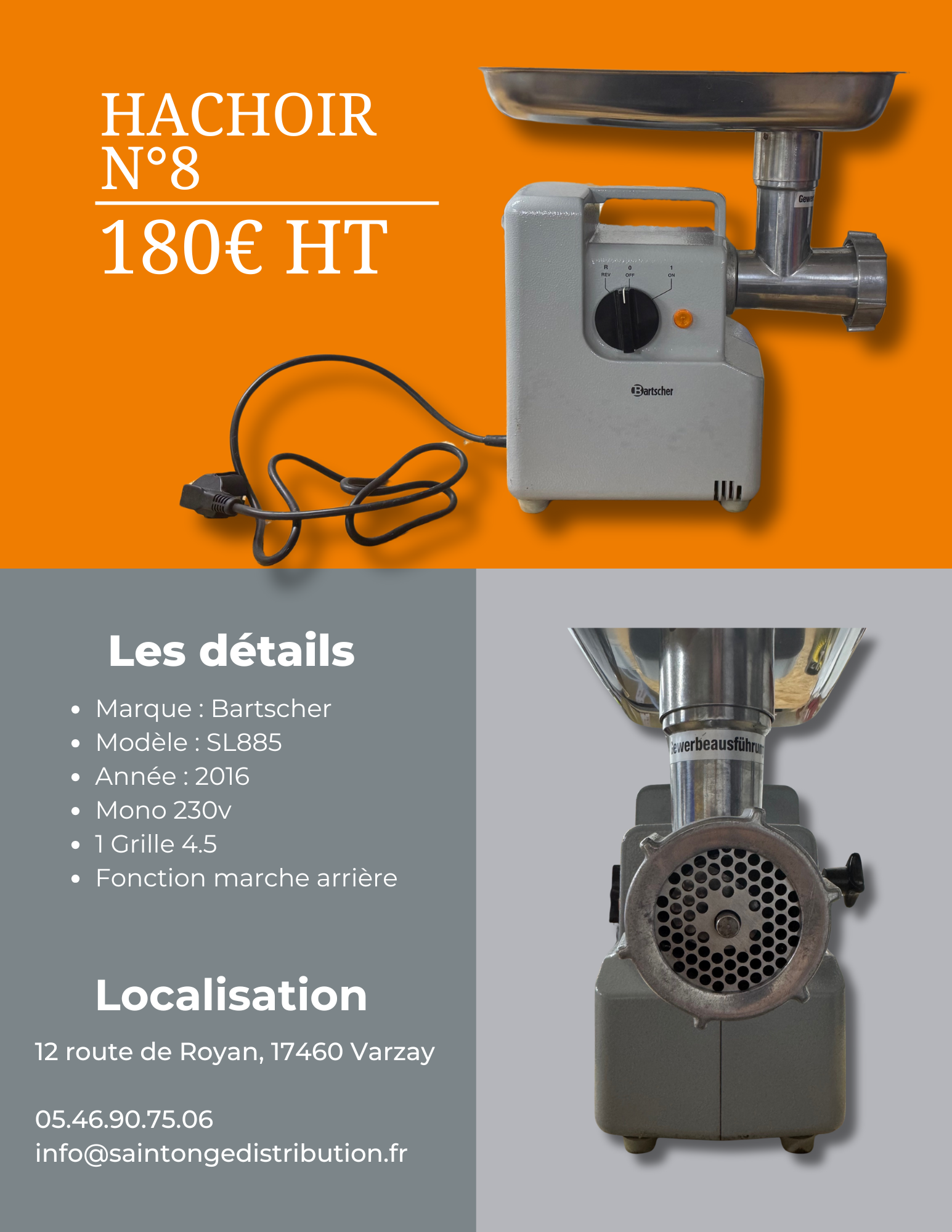 Bartscher Hachoir Viande Professionnel Atelier Boucherie