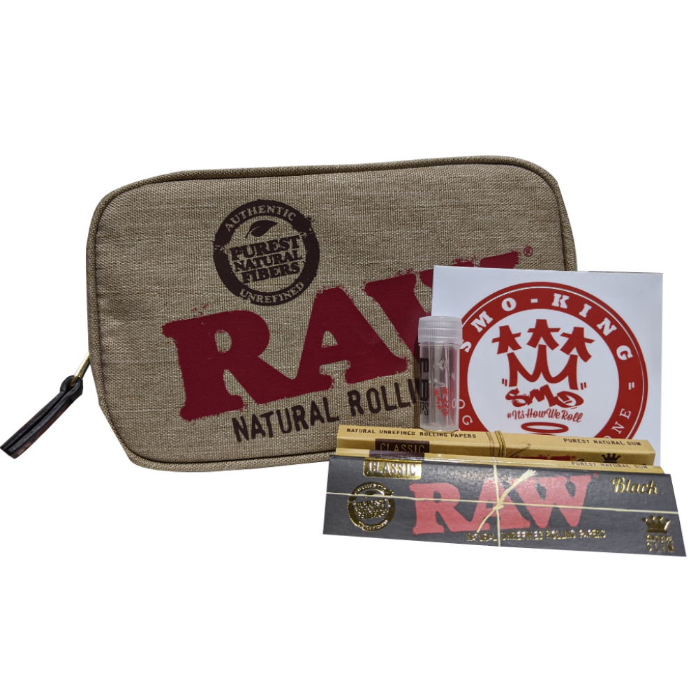 Smo King x RAW Pochette anti-odeur beige Weekender + feuilles