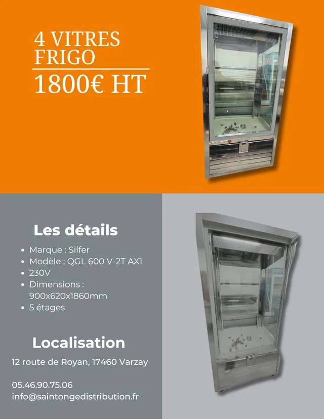 Frigo 4 vitres pro reconditionné 900x620x1860 mm