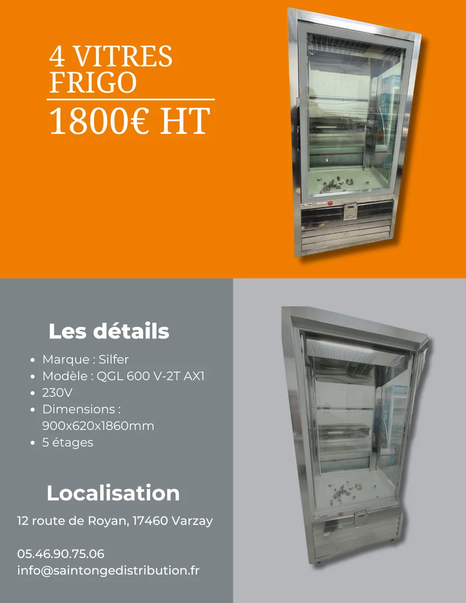 Frigo 4 vitres pro reconditionné 900x620x1860 mm