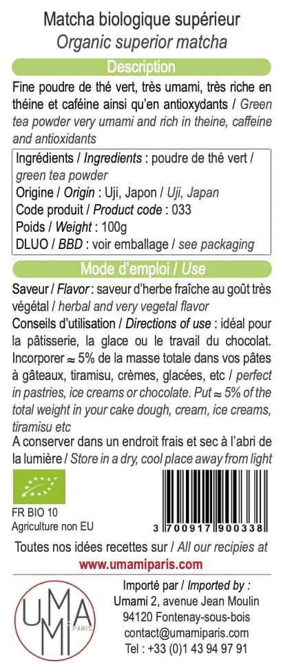 Umami Paris Matcha bio Uji thé vert 100 g