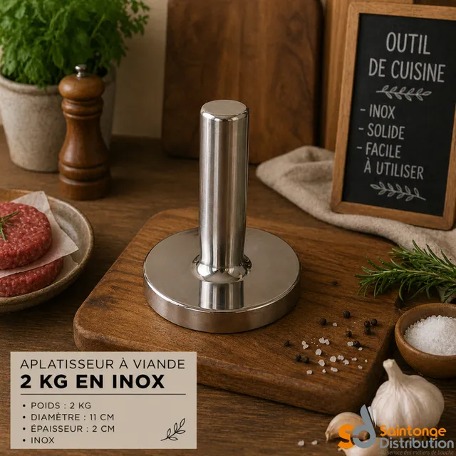 Saintonge Consommables Aplatisseur Viande Inox 2 kg 12x12 cm