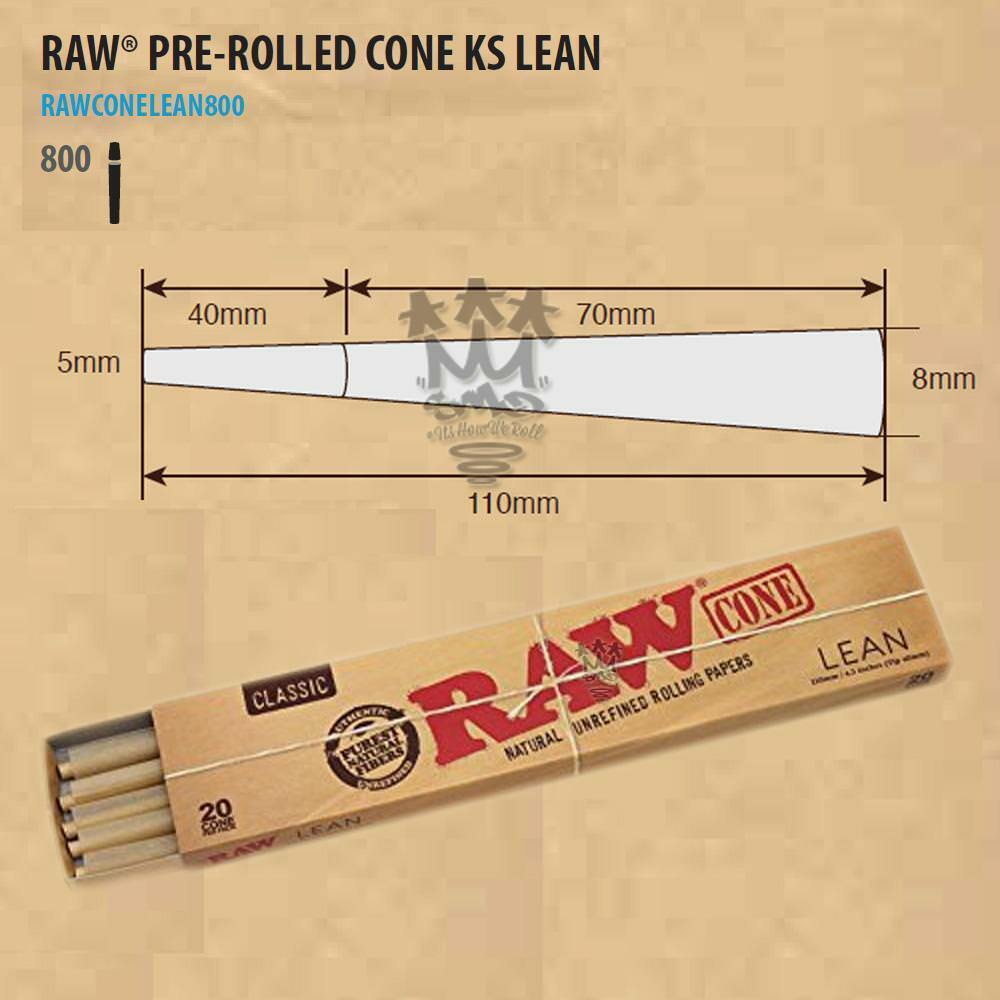 RAW Lean Classic cônes pré-roulés kingsize boîte 20 non blanchis